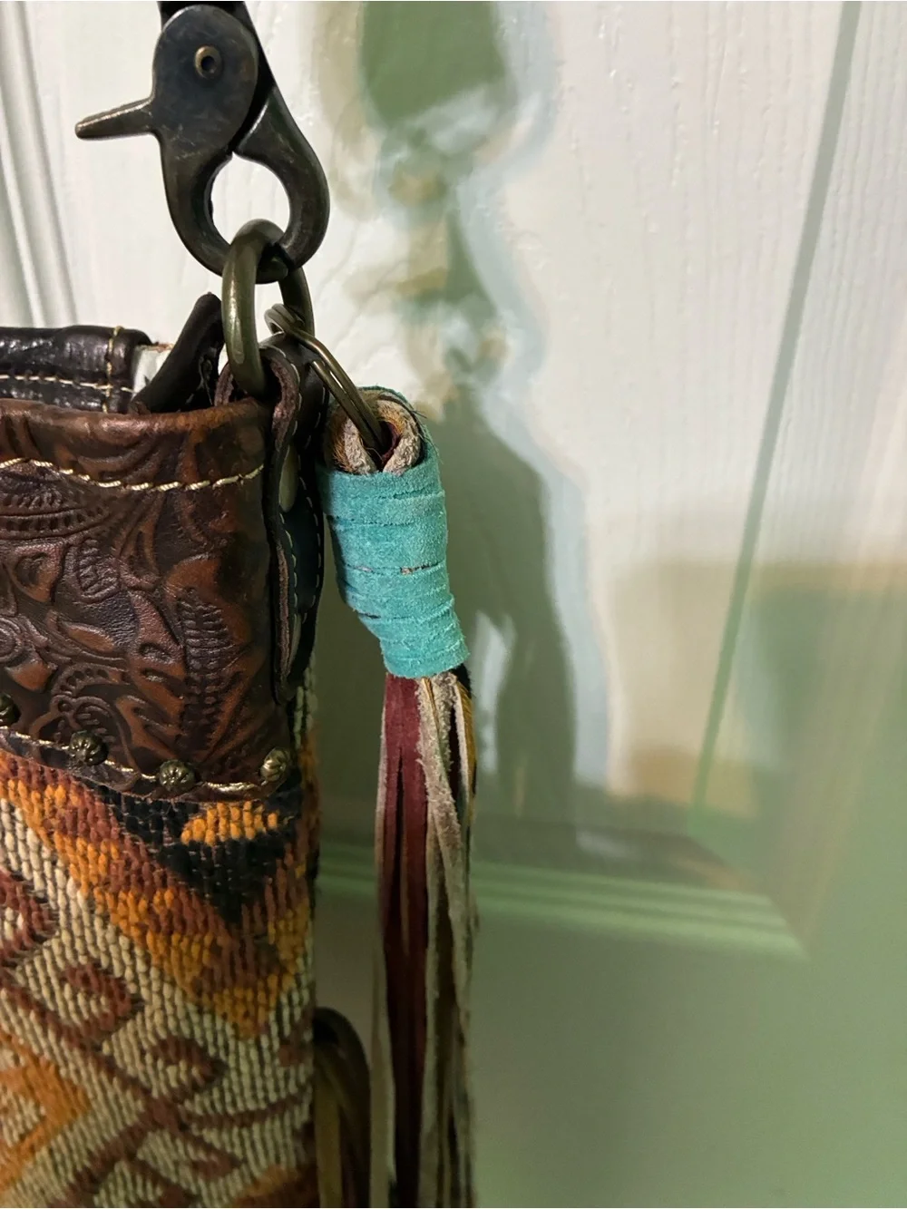 🌟Myra Bag Brown and Tan Southwestern Tapestry Crossbody with Fringe